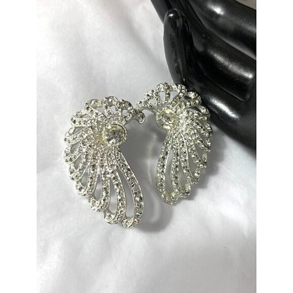 Vintage Sarah Coventry Rhinestone Wing Clip On Earrings - Picture 6 of 7